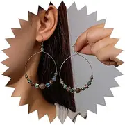 [Xduargs] Boho Exaggerated Circle Dangle Earrings Black Hollow Circle Drop Earrings Vintage Crystal Wooden Beads Earrings Lightweight Circle Beads Hook Earrings Jewellery For Women, Zinc, No Gemstone
