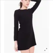 American Apparel Gia Black Mini Shift Swing Dress Long Sleeve Crepe XS