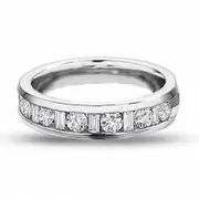 Previously Owned - 0.25 CT. T.W. Round and Baguette Natural Diamond Channel Band in Solid 14K White Gold