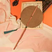 Foldable Classical Hanfu Circular Fan Handmade Tassel Hand Fan