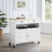 Hampshire 2 Drawer 2 Door Kitchen Storage Trolley Cart Solid Wood Benchtop