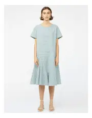 [Keegan] Refraction Short Sleeved Dress in Green/White Stripe