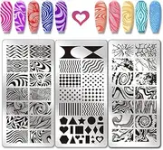 PH PandaHall 3pcs Water Ripple Nail Art Templates, Geometric Texture Nail Stamping Plate Abstract Texture Pattern Art Stencils Stainless Steel Image Plates for Women Nails Design Print Manicure Salon