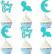 Cyodoos Oh Baby Cupcake Toppers Glitter Head Baby Shower Cupcake Picks Baby Shower Cake Decorations for Kids Theme Birthday Party Supplies
