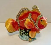 Clownfish Trinket Box, hinged, jeweled, enamel, NIB - Beautiful