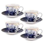 4-pc Mizuki Bone China Teacup & Saucer Set, Cobalt Blue Teacups (8.8 oz each)