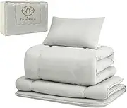 fuwawa 100210GY-B Comforter Set, Single, 4-Piece Set, SEK Certified, Antibacterial, Deodorized, Mildew-Resistant, Washable, Comforter Set, Extra Volume, 3.5 lbs (1.6 kg), Comforter, 3-Layer Matton