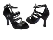 Black Shimmer with Rhinestone Swirl Strap Salsa Tango Very Fine Dance Shoe 12122