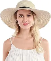 [Cauplse] Womens Straw Hat Floppy Sun Hat for Women Hats with Fashion, Floppy Foldable Roll Up Wide Brim Beach Cap Summer Breathable Hats for Women Large Size Head UV Protection UPF50+