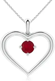 [Angara] Natural Solitaire Ruby Heart Pendant Necklace in Sterling Silver/10ct/14ct Solid Gold for Women | July Birthstone Jewellery for Her