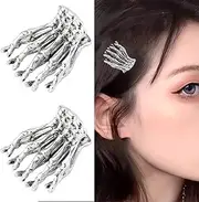 Halloween Skeleton Hand Hair Claw Clips for Women Girls Small Gothic Skull Bone Hand Clips for Hair Clamps Barrette Ponytail Holder Halloween Hair Accessories for Women Girls 2 PCS