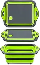 WenZBros Collapsible Cutting Board with Colander, Foldable Multifunction Chopping Board, Plastic Silicone Dish Tub, Fruits Vegetables Wash and Drain Sink Storage Basket