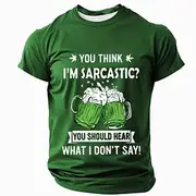 St. Patrick Men's Shamrock Lucky Irish T Shirt Short Sleeve T shirt 3D Print Crew Neck Shirt Designer Casual Party Holiday Club Black Blue Green Summer Spring