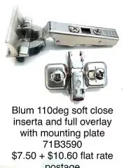 blum hinge. 110° soft close inserta full overlay With Mounting Plate.
