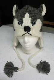 HUSKY HAT Halloween costume ADULT dog LINED Alaskan malamute dog picture on cap