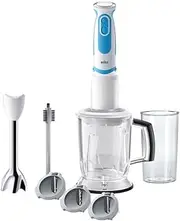 Braun Household MQ5260WHBL Hand Blender - MultiQuick 5 Vario Purée Stick with Stainless Steel Mixing Base and Spiral Cutter, 1000 Watt, Includes Extensive Accessory Set, White/Blue