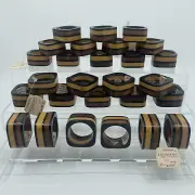 Set of 27 Vintage Napkin Rings MCM Wood Inlay Square With Round Cut Out NWT