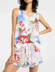 NEW PETER ALEXANDER PAINTED FLORAL TANK TOP & SHORTS VISCOSE PJ SET $109.90 S