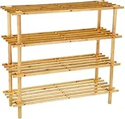 BoxSweden 4 Tier 74cm Wooden Shoe Rack Wood Storage Home Organiser Stand Brown