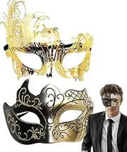 Carnival Masque - 2X Retro Face Cover - His and Hers Glittering Costume Face Covers, Parties Supplies for Women Men