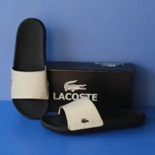 Lacoste Croco Rubber 黑色拖鞋男士休閒拖鞋銀色原裝