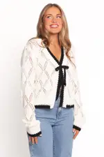 [PUP15] Lainy Bow Tie Font Cardigan - Cream XS White