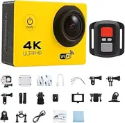 for Vlogging with External Microphone, Remote Cont Action Camera Ultra HD 4K/30fps WiFi 2.0-inch 170D Underwater Waterproof Helmet Video Recording Cameras Sport Cam(Yellow)