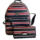 Tommy Hilfiger Blue, Red, White Stripes Small Coated Canvas Backpack &Wallet Set