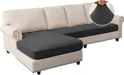 Smarcute Sofa Cover L Shape Velvet Couch Cover for Sectional Sofa Chaise Lounge Sofa Cover 2 Piece Sectional Couch Covers Stretch and Soft ofa Covers Washable (3 Seater + 1 Chaise, Gray)