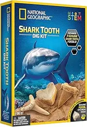 National Geographic Shark Tooth Dig Kit | Excavate 3 Real Shark Teeth Fossils | STEM Science Kit for Kids | Marine Biology & Archaeology Learning Toy | Educational Ages 8+