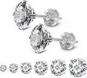 [JADENOVA] 925 Sterling Silver Cubic Zirconia Stud Earrings for Women Men, 3mm-8mm (6 Pairs/Set, Assorted Sizes)