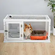 Transparent dog fence, indoor panoramic dog crate,Household Small and Medium Dog Crate,Heightened and reinforced,With non-slip bottom tray,Suitable for medium and large dogs(White - with lid,L)