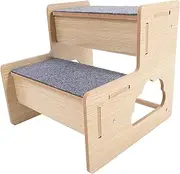 Kisangel 2-Step Wooden Dog Stairs Portable Pet Ladder Non-Slip Safety for Dogs Cats