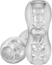 Male Masturbators, Portable Transparent Pocket Pussy Stroker Trainer Open Ended Realistic Textured Blowjob Sex Toys Penis TPE Masturbation Sleeve for Men Masturbator Adult Sex Toys
