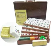 Mose Cafolo New Chinese Mahjong X-Large 144 Numbered Acrylic Tiles 1.5" Large Gold Tile with Carrying Travel Case Pro Complete Mahjong Game Set - (Mah Jong, Mahjongg, Mah-Jongg, Mah Jongg, Majiang)