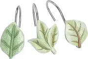Gibelle 12PCS Leaves Shower Curtain Hooks, Green Tropical Botanical Plant Decorative Shower Curtain Hooks Rustproof Cute Eucalyptus Shower Curtain Rings Bathroom Decoration