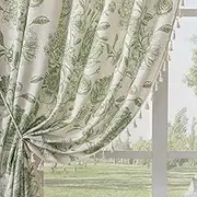 F-CHU Boho Curtains for Living Room 96 Inch Length French Country Floral Drapes Farmhouse Rustic Vintage Window Curtain Panels for Bedroom Chic Cotton Linen Closet Curtains，2 Panel Sage Green Curtains