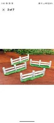 Lang & Wise Folk Art Villages Meadowbrook Farm 4 Split Rail Fences Figurines NOS