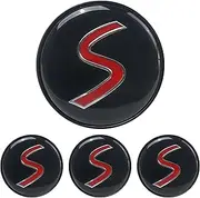 4Pcs Center Wheel Caps 53mm Fit for Mini Cooper S R53 R56, Fit for Mini Cooper Clubman R55, Hubcap Hub Badge Emblem, Red S Center Rims Covers, Hood Cap Parts Accessories Kit