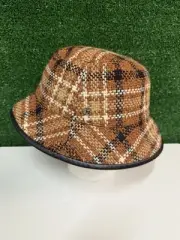 GUCCI GG Elevation Tweed Tartan Bucket Hat Cap 728469 Brown Size Medium NEW