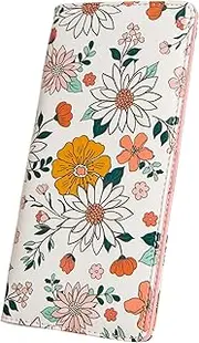 [BECEERE] Ultra Slim Thin Leather Women Wallet Rfid Blocking Credit Card Holder Bifold Clutch, White Floral, Cute