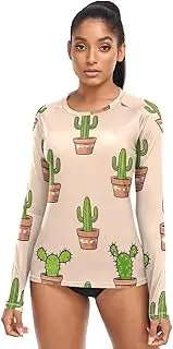 [RPLIFE] Trendy Potted Cactus Peach Beige Long Sleeve Summer Clothes Women, Summer Hiking Clothes Women
