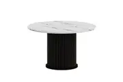 Round Dining Table Modern Coffee Room Kitchen Breakfast Diner Wood Accent End Circle Desk Furniture Restaurant Office 110cm Marble Tabletop Metal Base