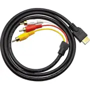 HDMI Male to 3 Cinch RCA AV Scart Cable Audio Video Adapter HDTV Transmitter Extender TV DVD Converter 1.5m Meter Black