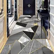 Hallway Runner Rug, Modern Geometric Style Non-Slip Carpet Runners, Machine Washable Grey Area Rugs for Living Room Kitchen Bedroom, Width 60cm/ 80cm/ 100cm/ 120cm/ 140cm,50x900cm