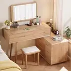 Evaro Oak 6-Drawer Cabinet Dressing Table with Stool and Mirror/Bedroom Vanit...