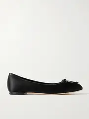 [Manolo Blahnik] Manolo Blahnik - Verallim 10 Bow-detailed Leather-trimmed Satin Ballet Flats - Black - IT40 IT 40 Black
