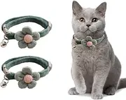 Breakaway Cat Collars with Bell 2PCS, Cute Kitty Adjustable Safe Kitten Collars with Flower, Cats Puppy and Small Pets (Green)