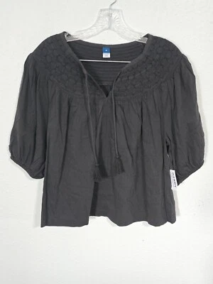 NWT Old Navy Blouse Smocked Neck Tassels Boho Peasant Hippie SZ Medium
