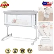 Light Gray Bedside Sleeper for Infants with 7 Adjustable Heights & Wheels